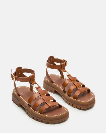 JARELLI Tan Leather Strappy Platform Women's Sandal Steve Madden TAN LEATHER