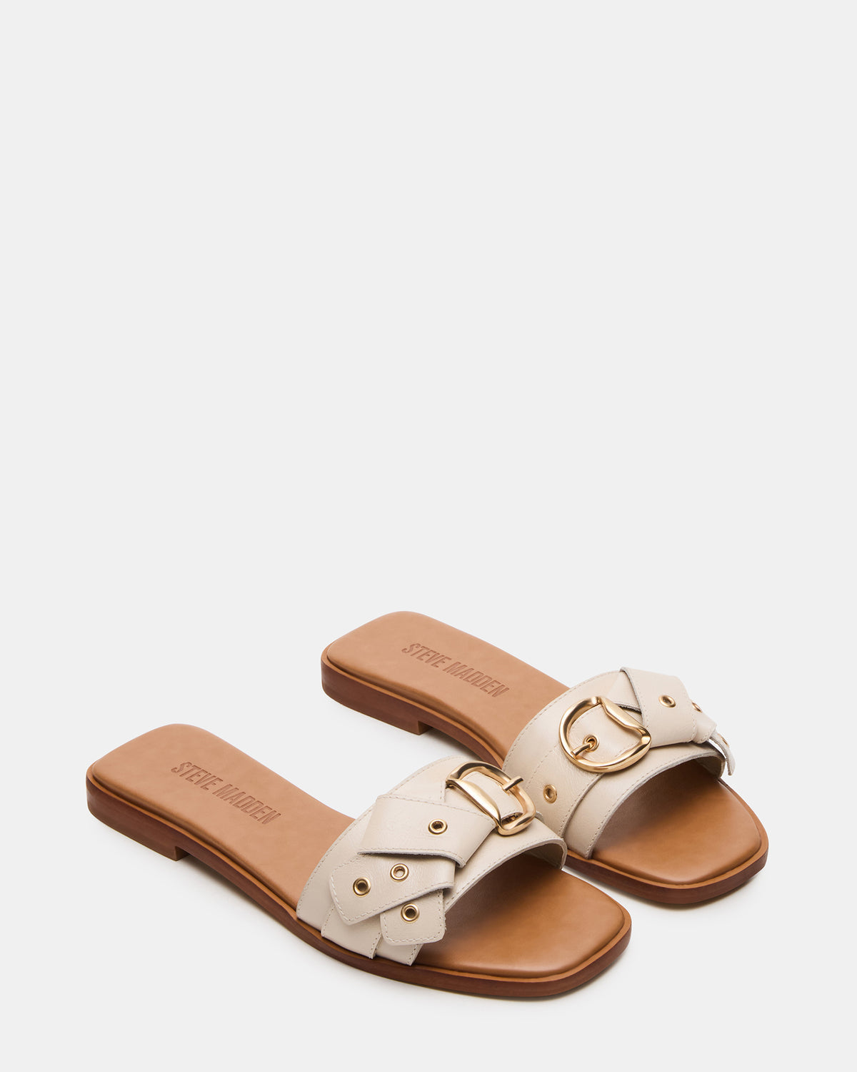 HILARIA Bone Leather Square-Toe Slide Women's Sandal Steve Madden BONE LEATHER