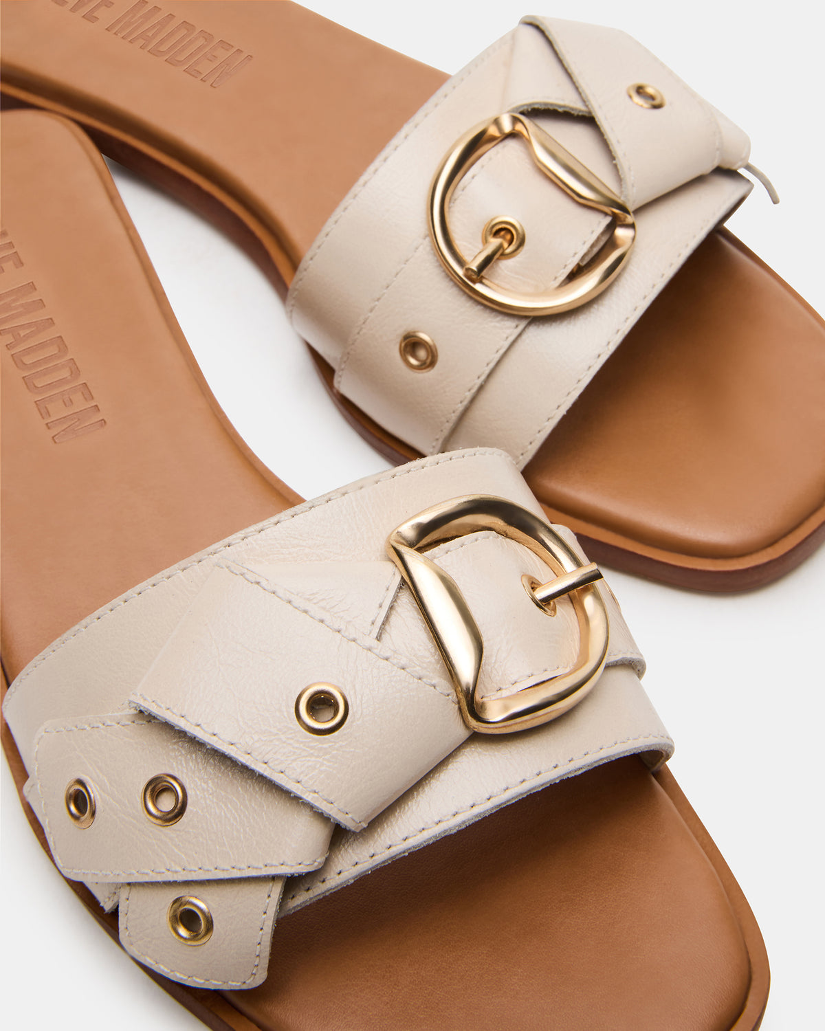 HILARIA Bone Leather Square-Toe Slide Women's Sandal Steve Madden BONE LEATHER