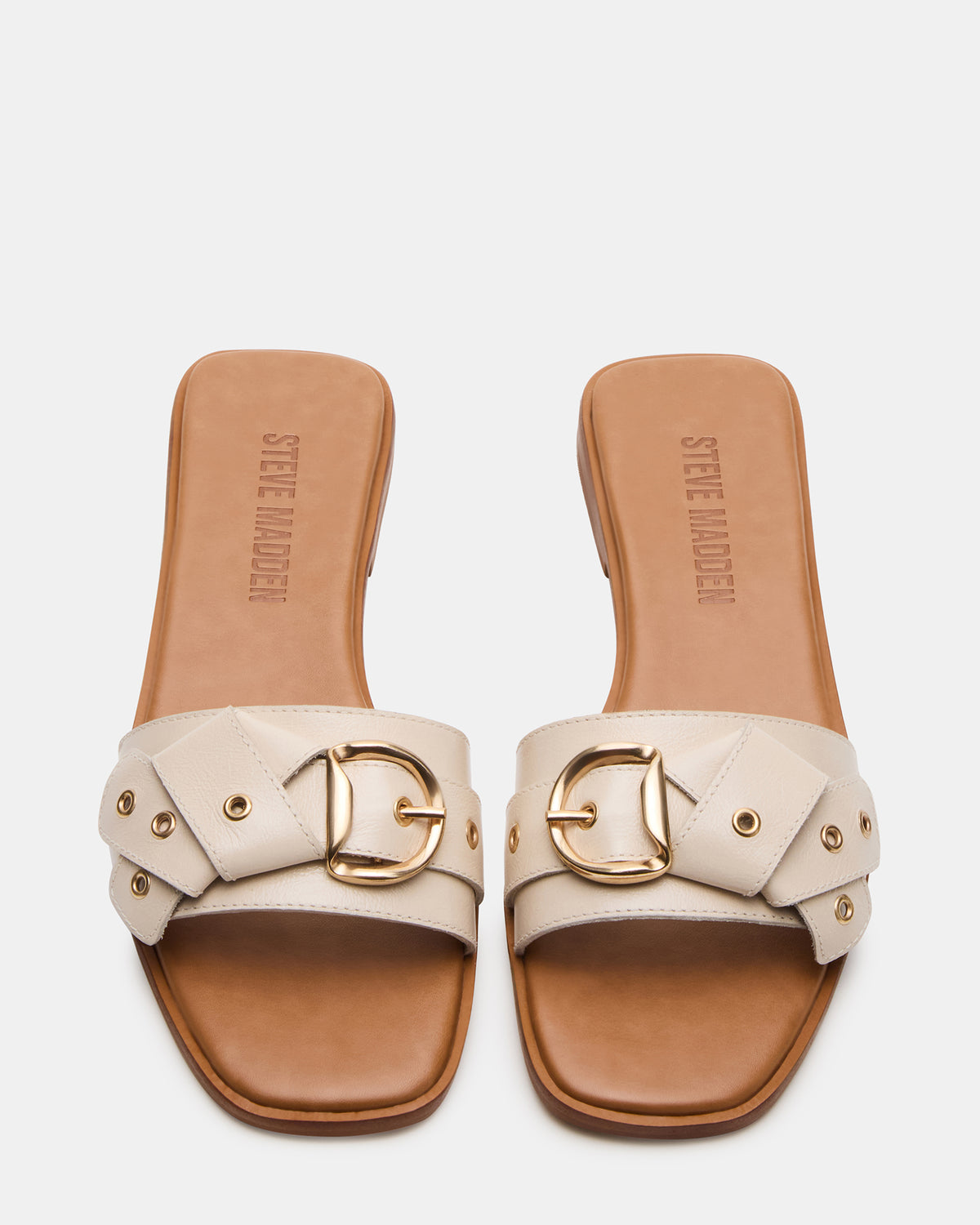 HILARIA Bone Leather Square-Toe Slide Women's Sandal Steve Madden BONE LEATHER