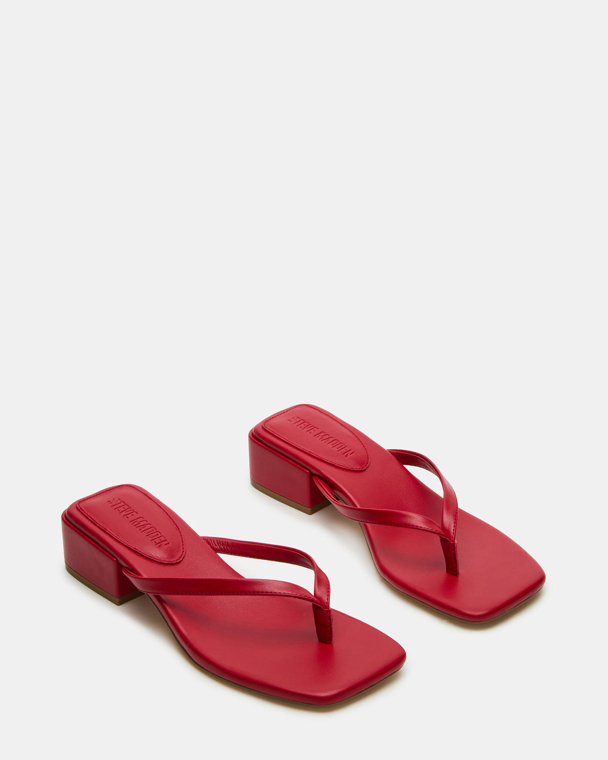 CARIBBEAN Red Square-Toe Mule Thong Women's Sandal Steve Madden RED