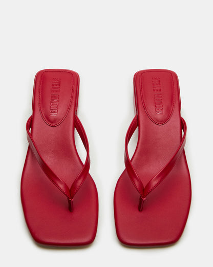 CARIBBEAN Red Square-Toe Mule Thong Women's Sandal Steve Madden RED