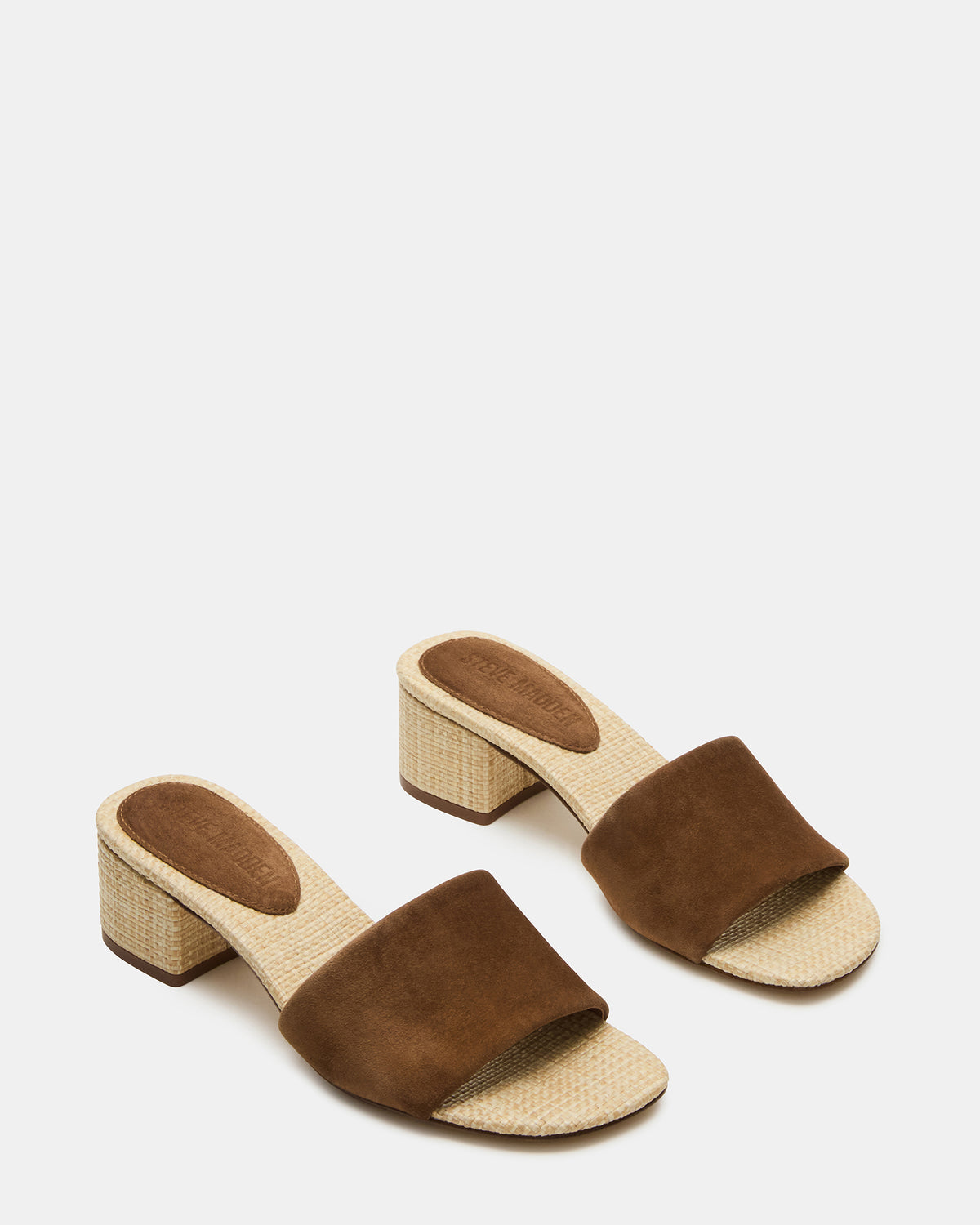 HAILEE Chestnut Suede Women's Square-Toe Raffia Block Heel Mule Sandal Steve Madden CHESTNUT SUEDE