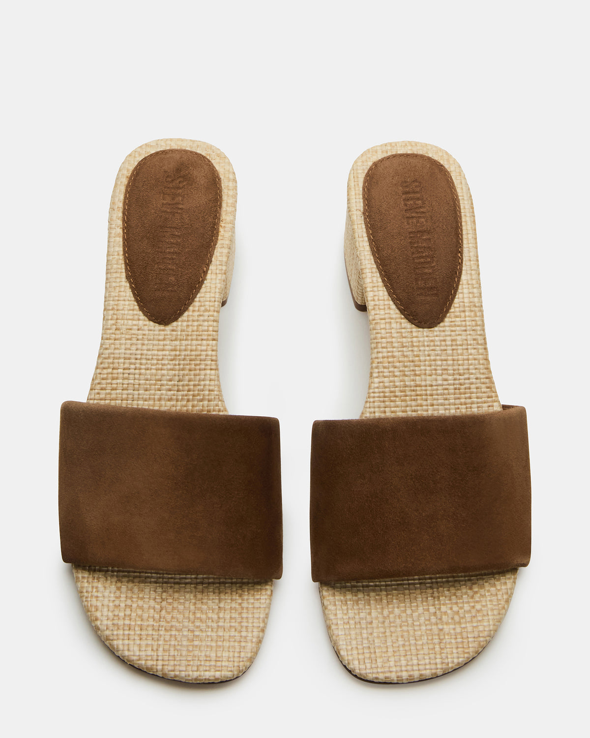 HAILEE Chestnut Suede Women's Square-Toe Raffia Block Heel Mule Sandal Steve Madden CHESTNUT SUEDE