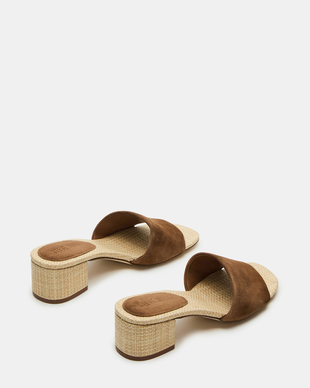 HAILEE Chestnut Suede Women's Square-Toe Raffia Block Heel Mule Sandal Steve Madden CHESTNUT SUEDE