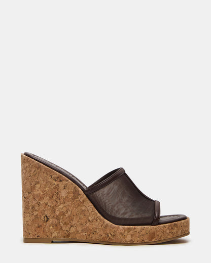 CRUZ Brown Square-Toe Platform Mesh Wedge Mule Women's Sandal Steve Madden BROWN