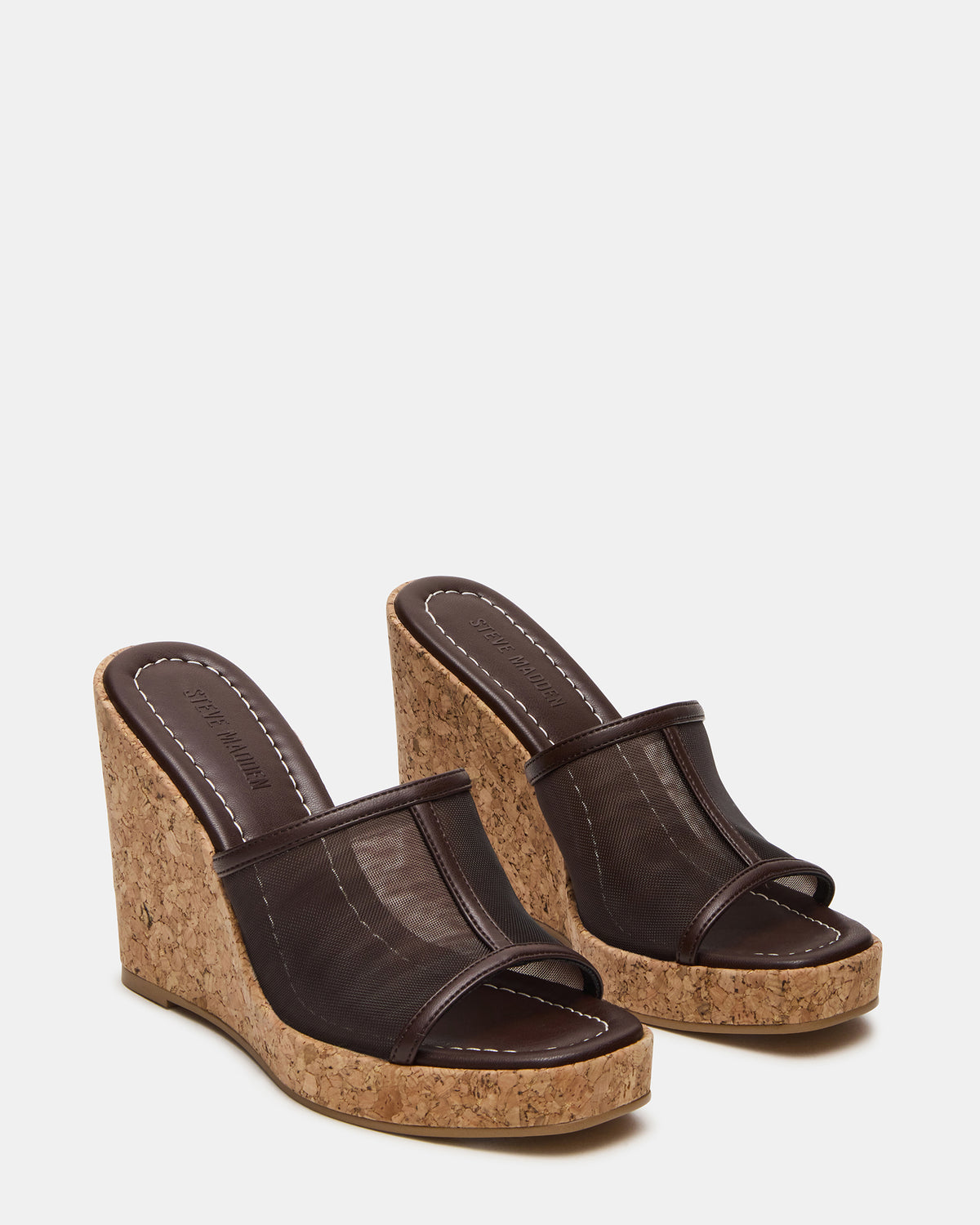 CRUZ Brown Square-Toe Platform Mesh Wedge Mule Women's Sandal Steve Madden BROWN