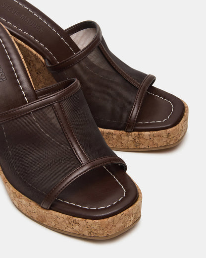 CRUZ Brown Square-Toe Platform Mesh Wedge Mule Women's Sandal Steve Madden BROWN