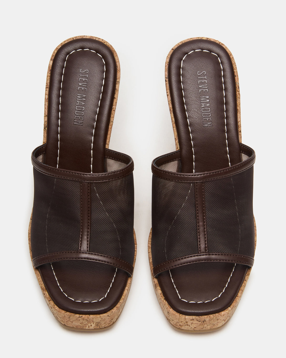 CRUZ Brown Square-Toe Platform Mesh Wedge Mule Women's Sandal Steve Madden BROWN