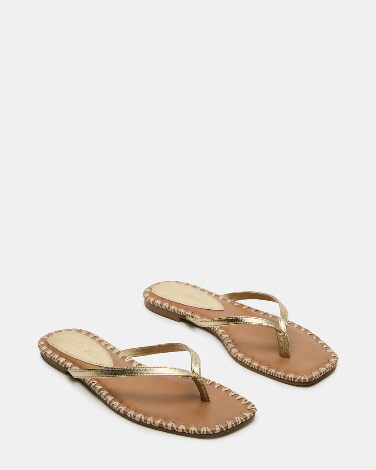 MARELLA Gold Leather Women's Thong Square-Toe Sandal Steve Madden GOLD LEATHER