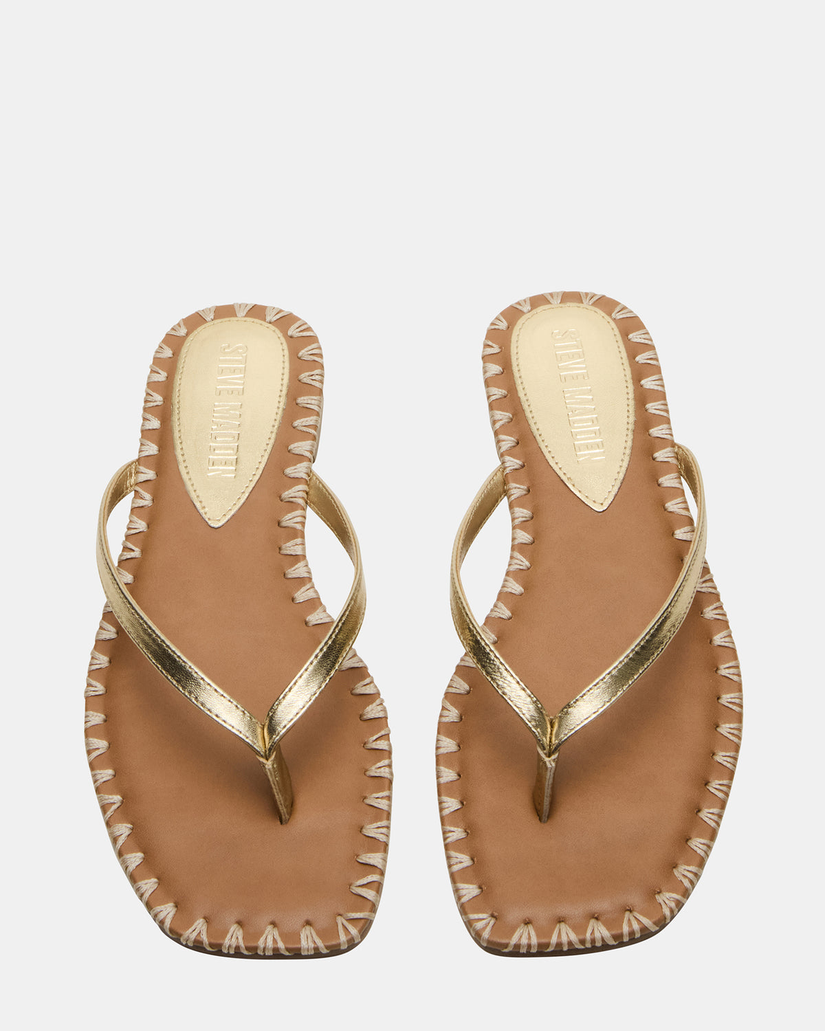 MARELLA Gold Leather Women's Thong Square-Toe Sandal Steve Madden GOLD LEATHER