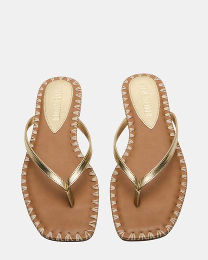 MARELLA Gold Leather Women's Thong Square-Toe Sandal Steve Madden GOLD LEATHER