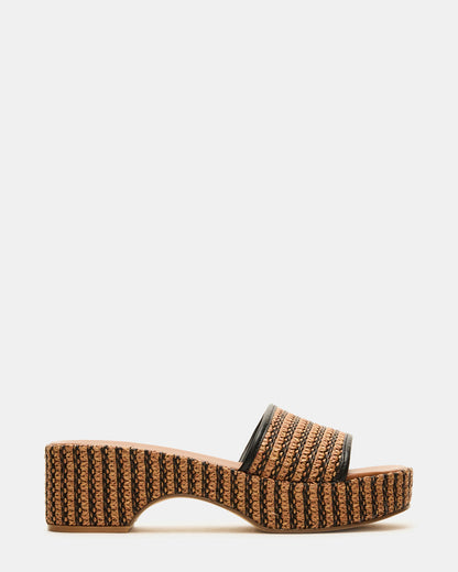 COSIMA Black/Beige Platform Raffia Slide Women's Sandal Steve Madden BLACK/BEIGE