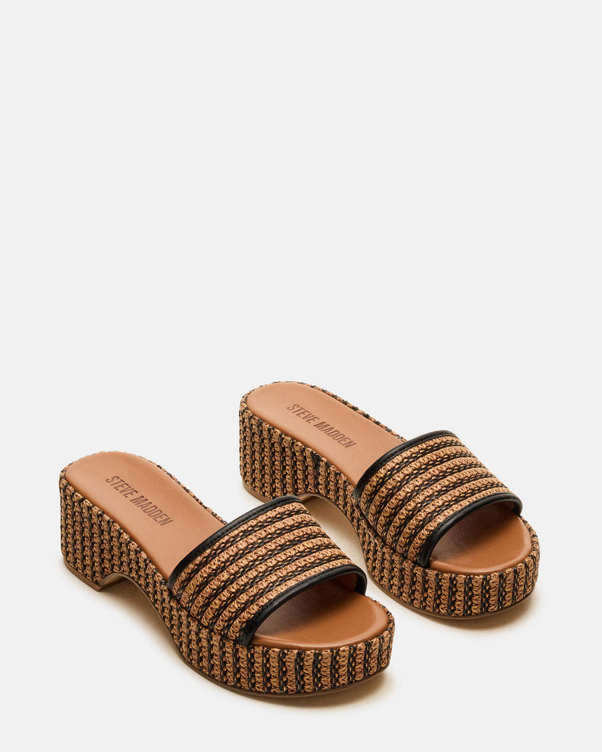 COSIMA Black/Beige Platform Raffia Slide Women's Sandal Steve Madden BLACK/BEIGE