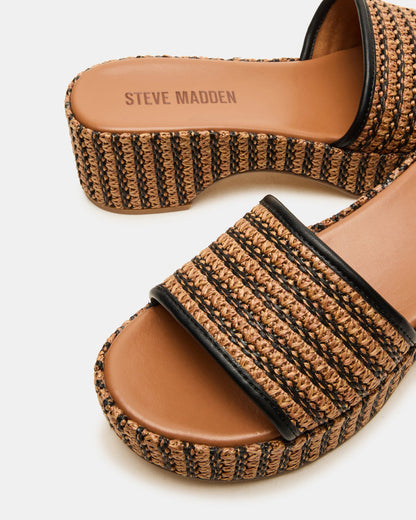 COSIMA Black/Beige Platform Raffia Slide Women's Sandal Steve Madden BLACK/BEIGE