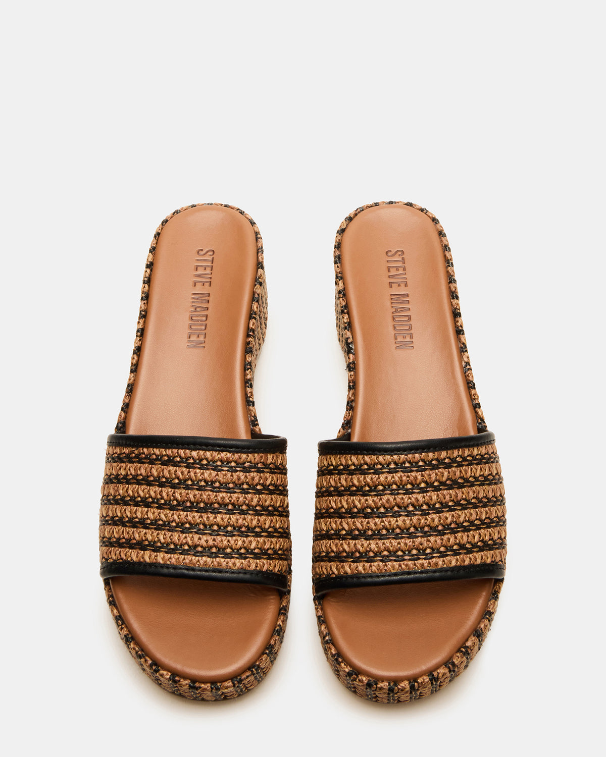 COSIMA Black/Beige Platform Raffia Slide Women's Sandal Steve Madden BLACK/BEIGE