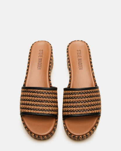 COSIMA Black/Beige Platform Raffia Slide Women's Sandal Steve Madden BLACK/BEIGE