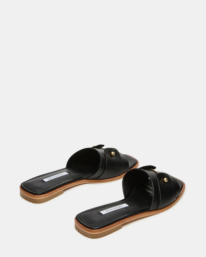 HASTEN Black Leather Gold Detail Slide Women's Sandal Steve Madden BLACK LEATHER