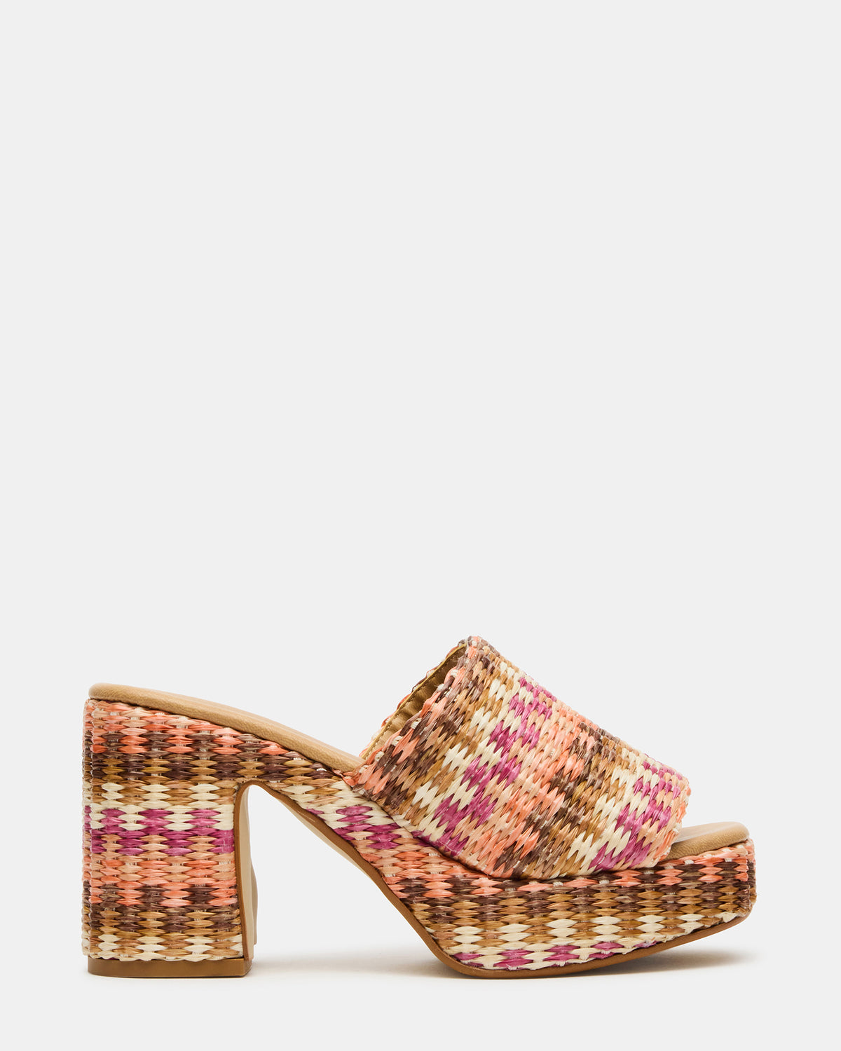 KOLA Pink Raffia Platform Square-Toe Block Heel Mule Women's Sandal Steve Madden PINK RAFFIA