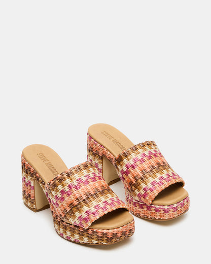KOLA Pink Raffia Platform Square-Toe Block Heel Mule Women's Sandal Steve Madden PINK RAFFIA