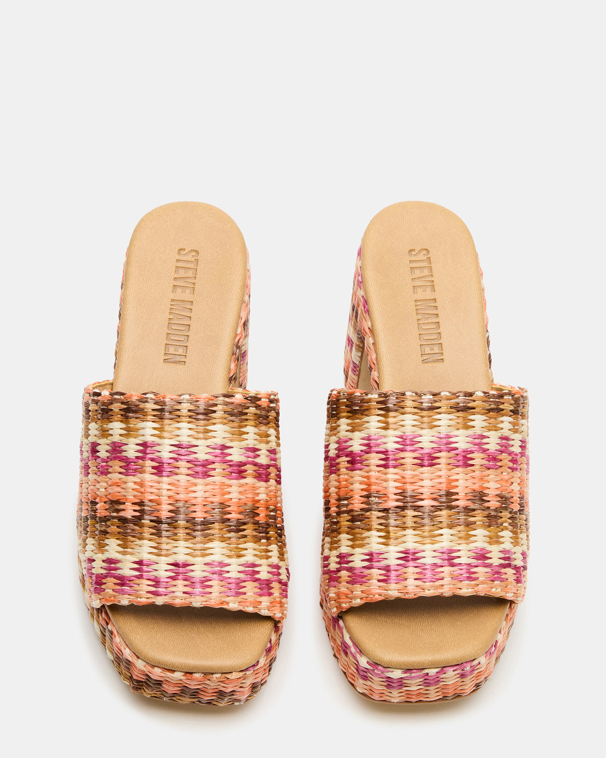 KOLA Pink Raffia Platform Square-Toe Block Heel Mule Women's Sandal Steve Madden PINK RAFFIA