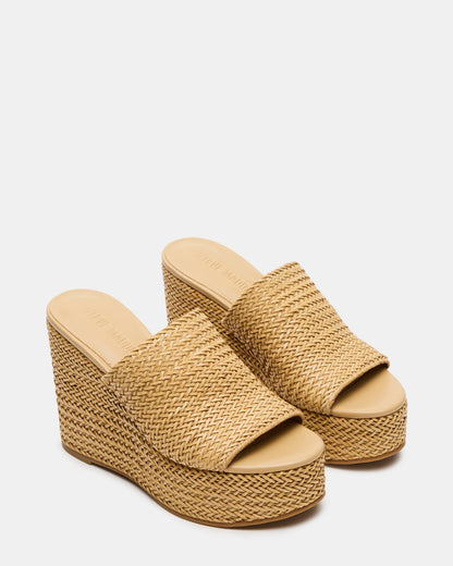 CASSI Natural Platform Raffia Wedge Women's Sandal Steve Madden NATURAL