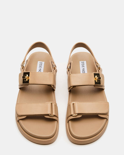 MONA Beige Leather Flatform Women's Sandal Steve Madden BEIGE LEATHER