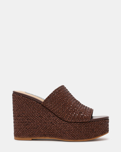 CASSI Brown Platform Raffia Wedge Women's Sandal Steve Madden BROWN