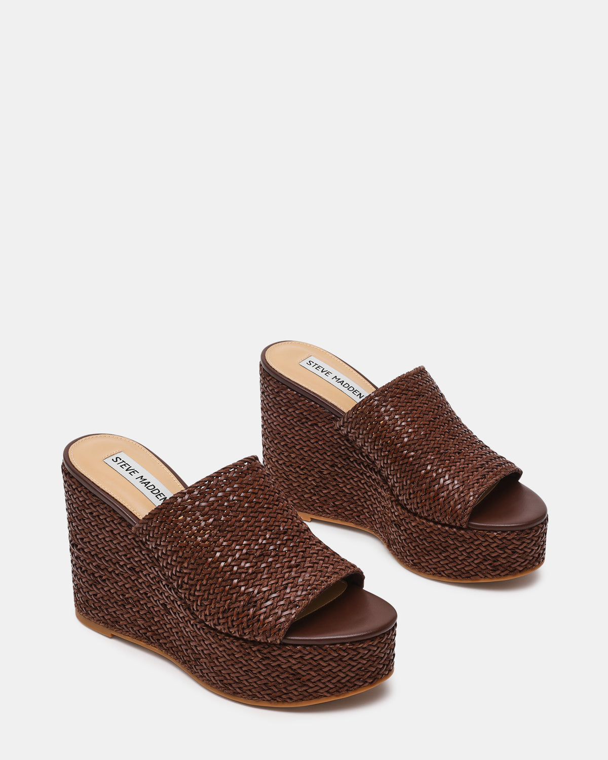 CASSI Brown Platform Raffia Wedge Women's Sandal Steve Madden BROWN