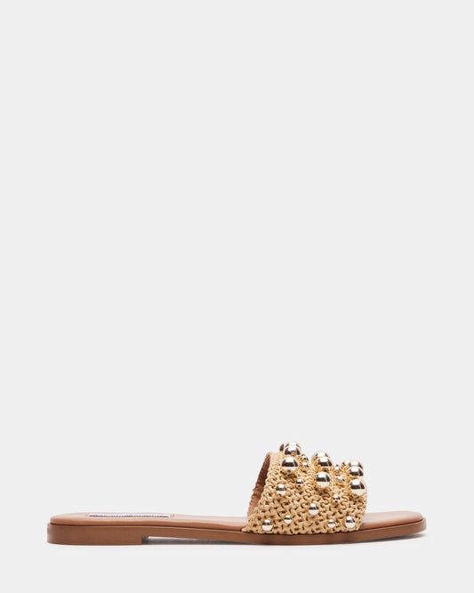 KEELY Natural Raffia Women's Studded Slides Steve Madden NATURAL RAFFIA