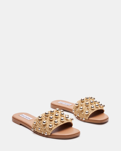 KEELY Natural Raffia Women's Studded Slides Steve Madden NATURAL RAFFIA