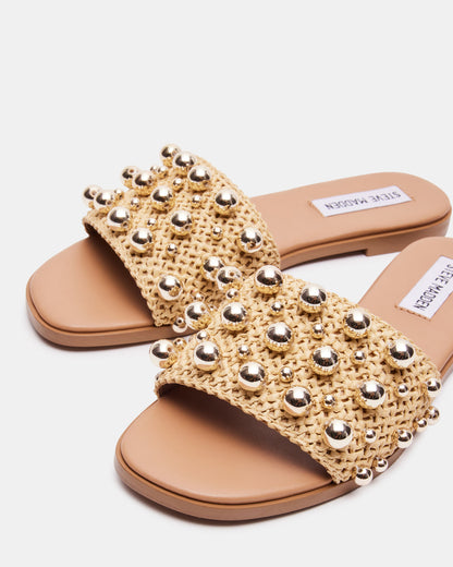 KEELY Natural Raffia Women's Studded Slides Steve Madden NATURAL RAFFIA