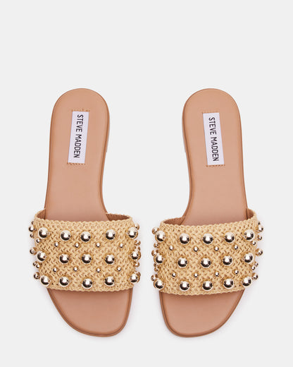 KEELY Natural Raffia Women's Studded Slides Steve Madden NATURAL RAFFIA