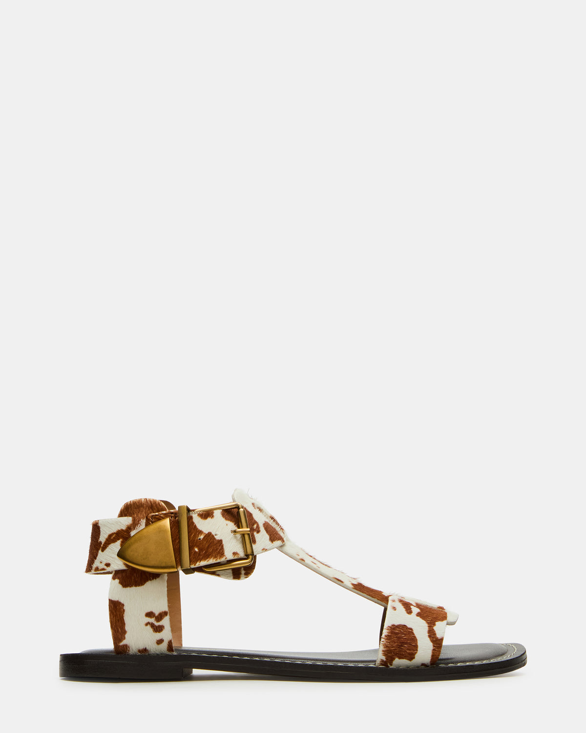BRAZINN Brown Cow Print Strappy Flat Sandal Women's Sandal Steve Madden TAN MULTI