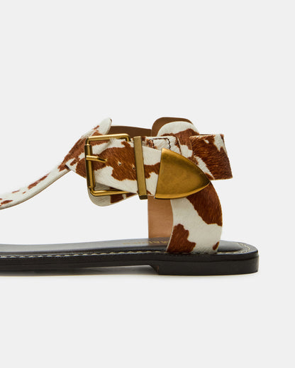 BRAZINN Brown Cow Print Strappy Flat Sandal Women's Sandal Steve Madden TAN MULTI