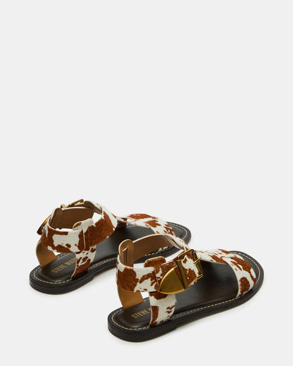 BRAZINN Brown Cow Print Strappy Flat Sandal Women's Sandal Steve Madden TAN MULTI