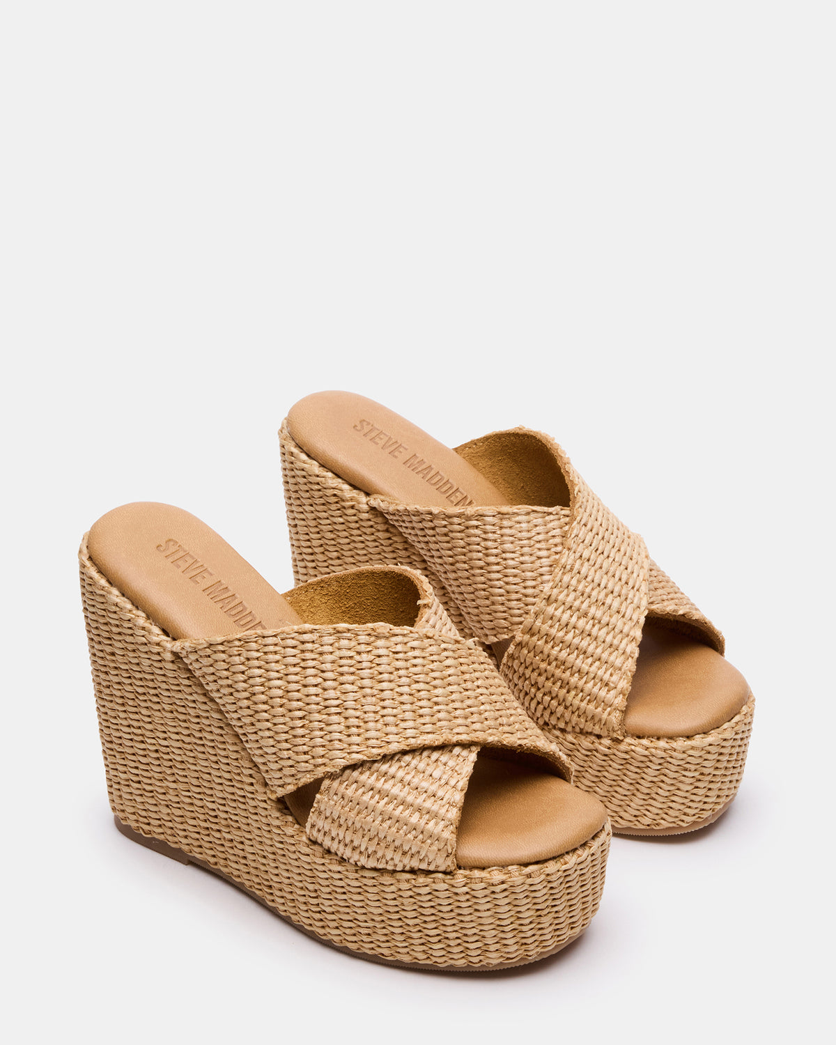 CERCEI Natural Raffia Platform Square-Toe Wedge Women's Sandal Steve Madden NAT RAFFIA