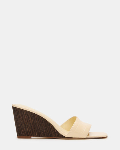 CURCIO Beige Crocodile Square-Toe Women's Wedge Sandal Steve Madden BEIGE CROCODILE