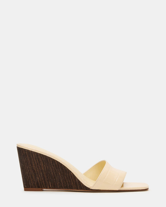 CURCIO Beige Crocodile Square-Toe Women's Wedge Sandal Steve Madden BEIGE CROCODILE