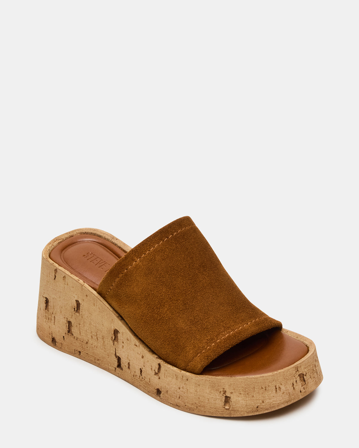 CELLAR Chestnut Suede Platform Wedge Square-Toe Women's Sandal Steve Madden CHESTNUT SUEDE