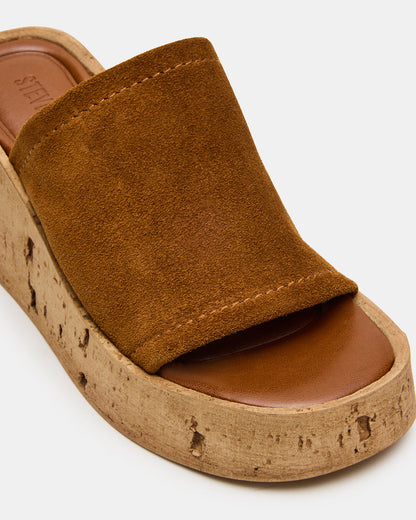 CELLAR Chestnut Suede Platform Wedge Square-Toe Women's Sandal Steve Madden CHESTNUT SUEDE