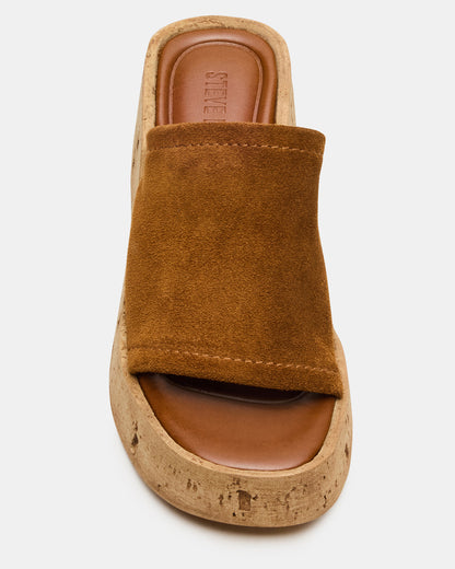 CELLAR Chestnut Suede Platform Wedge Square-Toe Women's Sandal Steve Madden CHESTNUT SUEDE
