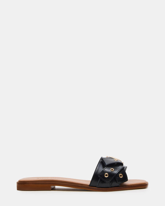 HILARIA Black Leather Square-Toe Slide Women's Sandal Steve Madden BLACK LEATHER