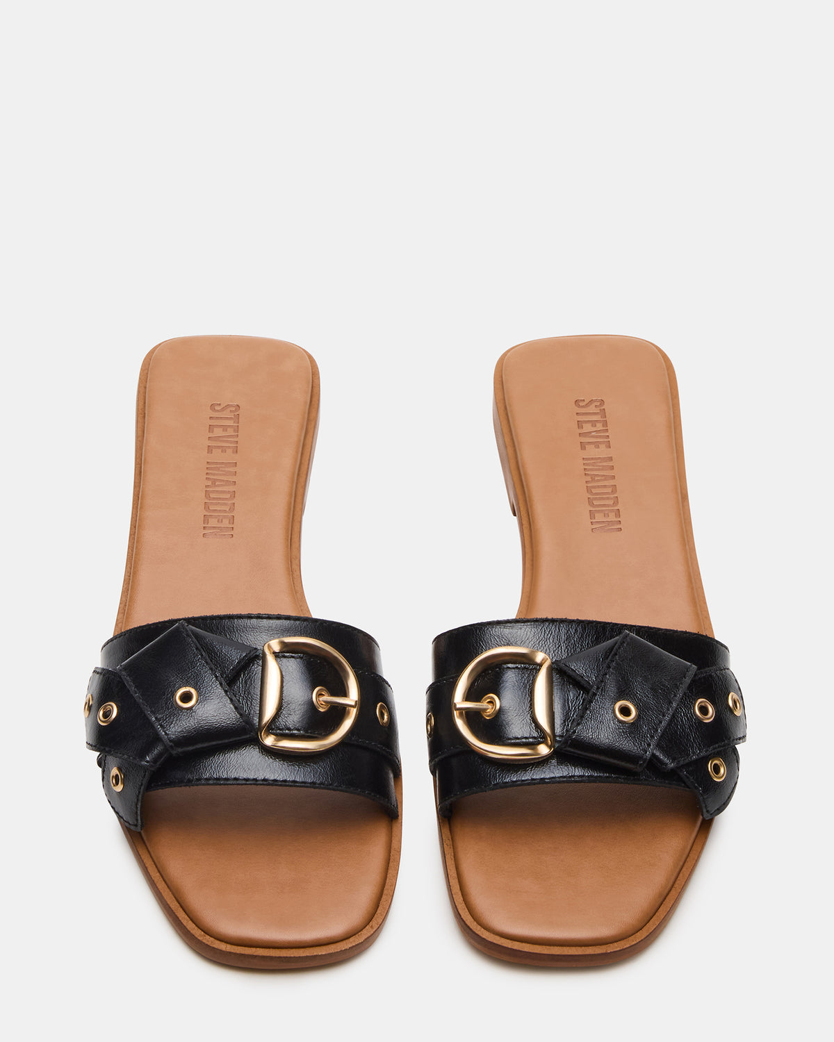 HILARIA Black Leather Square-Toe Slide Women's Sandal Steve Madden BLACK LEATHER