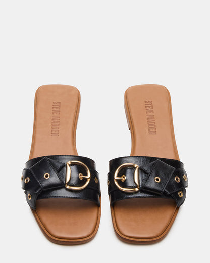 HILARIA Black Leather Square-Toe Slide Women's Sandal Steve Madden BLACK LEATHER