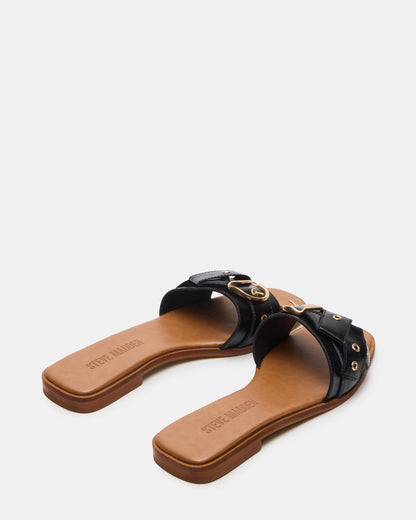 HILARIA Black Leather Square-Toe Slide Women's Sandal Steve Madden BLACK LEATHER