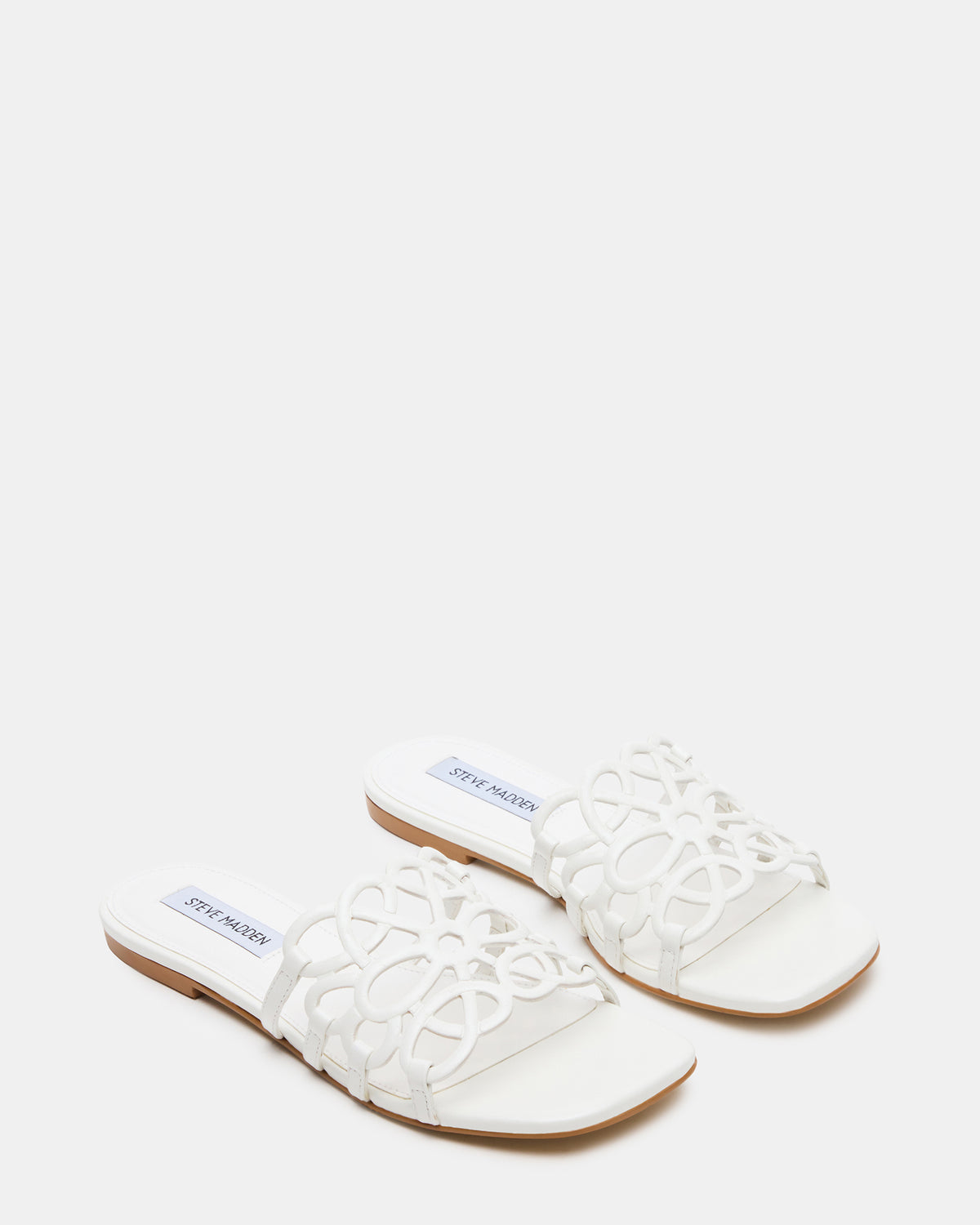 LOTUS White Leather Square-Toe Slide Women's Sandal Steve Madden WHITE LEATHER