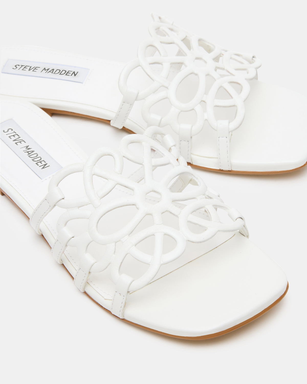LOTUS White Leather Square-Toe Slide Women's Sandal Steve Madden WHITE LEATHER