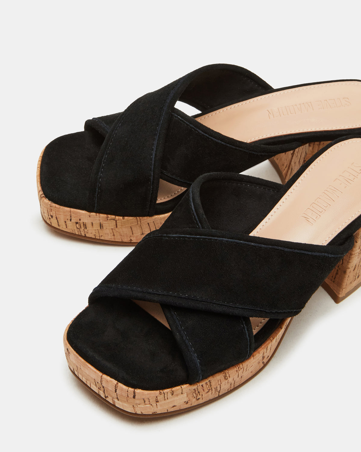 MARSDEN Black Suede Women's Platform Square-Toe Mule Sandal Steve Madden BLACK SUEDE