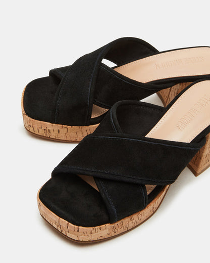 MARSDEN Black Suede Women's Platform Square-Toe Mule Sandal Steve Madden BLACK SUEDE